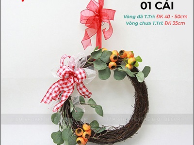 Vòng nguyệt quế Noel Handmade nửa vòng lớn ĐK 40cm VNGQ-X-44